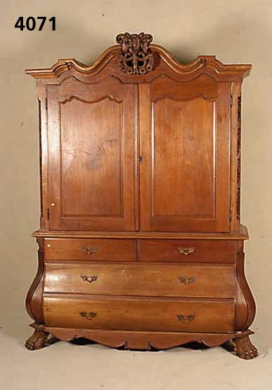 Aufsatzschrank, Niederlande, im Stil von 1770, Korpus Weichholz, Kirschbaum- bzw. Maha- gonifurnier, Kirschbaum auf Mahagoni gebeizt, aufgesetzte ...
