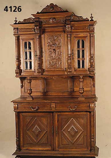 Vielzweckschrank, Belgien/Niederlande, um 1890 /1900, Korpus Weichholz, Buche, Front 3-fach gegliedert horizontal und vertikal, vorge- setzte ...