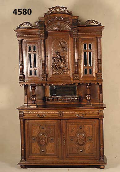 Vielzweckschrank, Belgien, um 1890/1900, Korpus Buche und Weichholz, Front und Trage- teile Eiche massiv, Eichefurnier, aufgesetzte Schnitzereien, ...