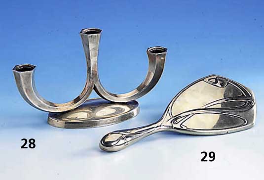 Handspiegel, deutsch, WMF um 1900, reiner Jugendstil, Legierung I/O, Spiegel facett., l. lose, sammelw., dekorativ