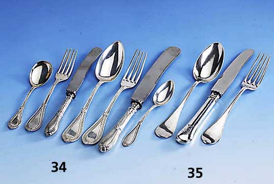 Besteck fÜr 12 Personen, Fa. Bruckmann, Heilbronn, um 1900, 800er Silber, best. aus: 12 Messer, 12 Gabeln, 12 LÖffel, 12 FrÜhstÜcksmesser, 12 ...