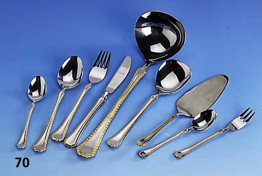 Besteck fÜr 12 Personen, Stahl teilvergoldet, best. aus: 12 Messer, 12 Gabeln, 12 LÖffel, 12 KaffeelÖffel, 12 Kuchengabeln, 2 tlg. ...
