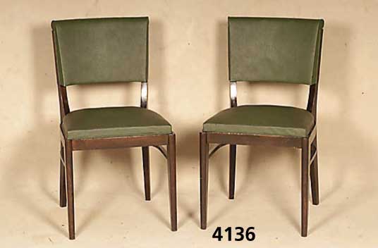 Satz von 6 StÜhlen, ArtDeco, Frankreich, um 1930, Buche massiv, palisanderfarben ge- beizt, dunkel-olivgrÜner Kunstlederbezug, RÜckenlehne ...