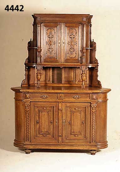 Eckschrank, deutsch, um 1880/90, GrÜnderzeit , Korpus Weichholz, Eichefurnier, z.T. ge- spiegelt, klassizistischer Aufbau, ca. 209x150 x67 cm, ...