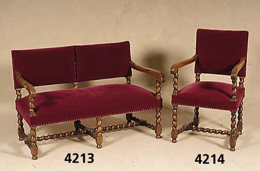 2-sitzer Sofa, Flandern, um 1890, Eiche massiv, reiche Drechselarbeit, Polster und Bezug guter Zustand, ca. 80x121x58 cm, Sh. ca. 44 cm