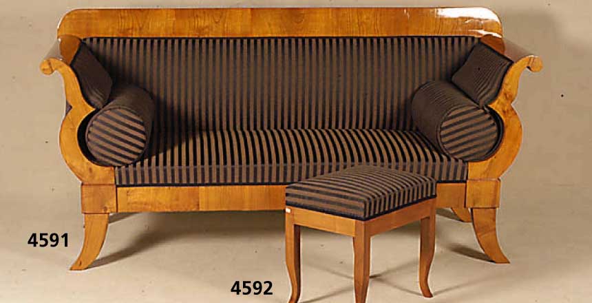 Sofa, im Biedermeierstil, Korpus Weichholz, Kirschbaum massiv, Kirschbaumfurnier, z.T. gespiegelt, nach dem Vorbild von 1830/40, wohnfertig, ...