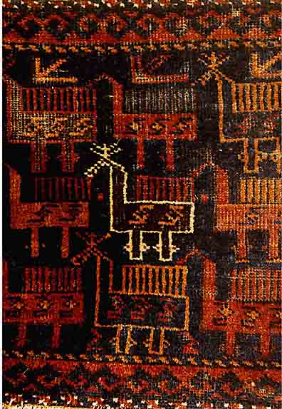 Belutsch Taschenfront, Seltene Tierdarstellung, um 1910, Wolle auf Wolle, ca. 53 x 42 cm .(SW 600 Euro).Ehz 3-4.