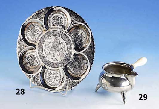 ButterpfÄnnchen, Kopenhagen um 1890, 13-lÖtig, Meistermarke A. Michelsen, Hofjuwelier, Wardeinmarke Groth, Griff Elfenbein, auf 3 FÜßen ...