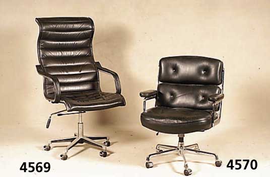 Stuhlsessel, deutsch, um 1964/70, Gestell Metall verchromt, qualitÄtvolle LederbezÜge, 8-fach genoppt, außerordentliche bequem, mit ...