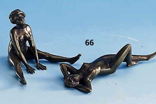 Konvolut 2 Wiener Bronzen, Erotika, Meister- marke FBW = Franz Bermann Wien, nach dem Vorbild von 1900, vollplastische AusfÜhrung zweier Damen ...