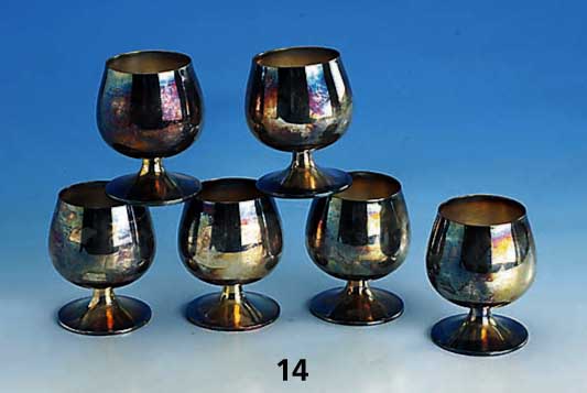 6 Cognacschwenker, deutsch, 925er Silber, total ca. 430 g, H ca. 8 cm, auch als Dessertkelche zu verwenden