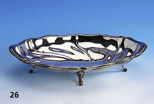 Anbietschale, deutsch, Binder SchwÄbisch GmÜnd, 835er Silber, Barockstil, 4 FÜße, total ca. 480 g, ca. 7 x 33 x 23 cm