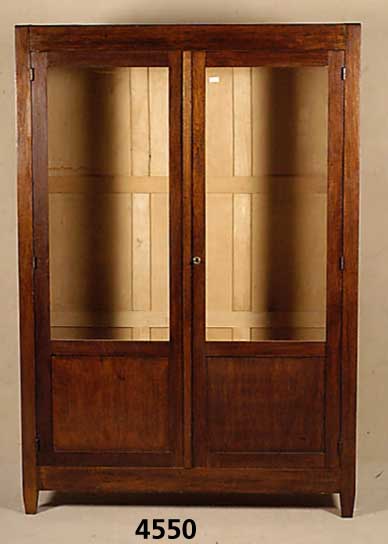 BÜcher- bzw. Vielzweckschrank, deutsch, um 1920, Buche und Weichholz, dunkel gebeizt, 5 EinlegebÖden, 2-tÜrig, mit 3/4 Vitrinenglas, ca. ...
