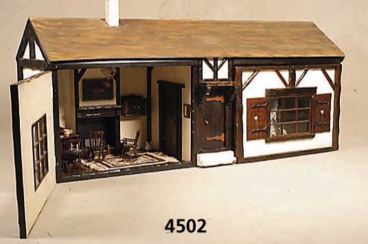 Puppenhaus, Eigenbau, 60/70er Jahre, Weichholz/Gipsplatten, Wohn u. Schlafzimmer, mit Fenster und reicher Inneneinrichtung, einzelne Teile um ...