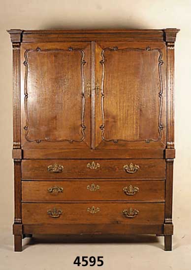 Aufsatzschrank, Holland, um 1810/20, Korpus Weichholz/Hartholz, Front auf Rahmen gearbei- tet, Lisenen 4-fach gerillt in angedeuteten Veluten ...