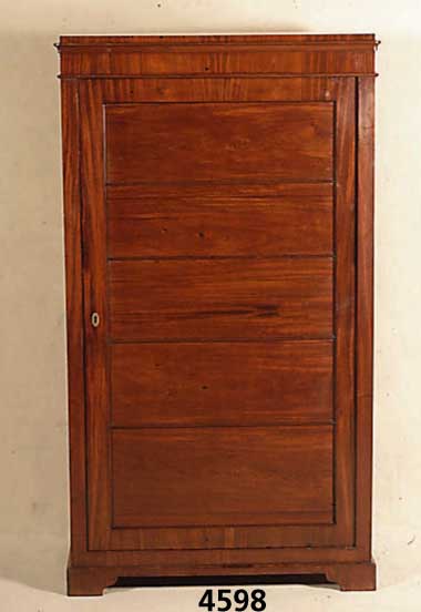 Schrank, wohl deutsch, um 1840/50, 1-tÜrig, sogenannter Blender, Mahagoni, teilweise ge- spiegelt, FÜllungen als vorgetÄuschte Schub- laden, ...