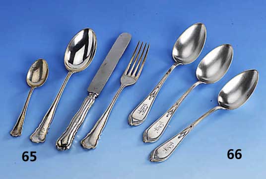 6 MenuelÖffel, deutsch um 1900, 800er Silber, reiner Jugendstil, Entwurf Hugo Leven 1902, AusfÜhrung Koch & Bergfeld, Vertreiber J.A.E., ...