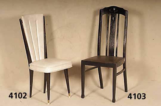 4 StÜhle, Frankreich, um 1948/52, Metall- und Holzkonstruktion, z.T. verleimt und ver- schraubt, Eisenrohre, Buchenholz, dieses schwarz gebeizt, ...