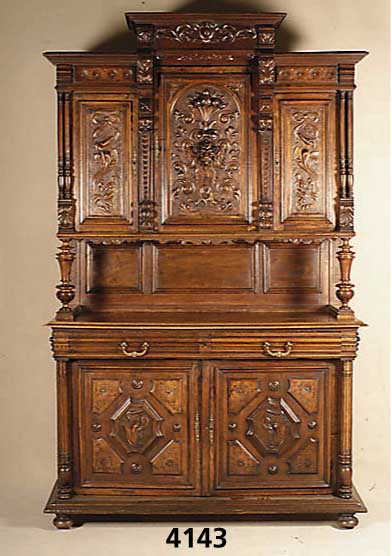 Vielzweckschrank, Frankreich, um 1890/1900, Korpus Weichholz/Hartholz, 3-teilig, Oberteil 3-tÜrig, auf Rahmen gearb., DoppelsÄulen m. reicher ...