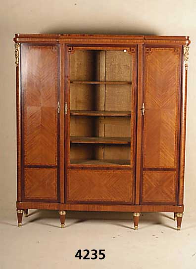BÜcher- bzw. Mehrzweckschrank, Frankreich, um 1890/1900, Korpus Weichholz, Furnier aus mehreren EdelhÖlzern, Zitronenholz, Palisander und ...