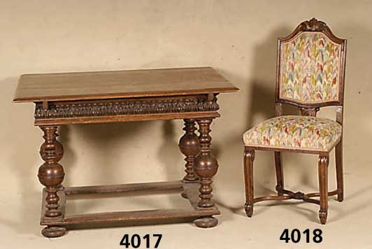 2 AblagestÜhle, deutsch, um 1910, Gestell Eiche massiv, Beine in sich verschrÄnkt, Vorderbeine in doppelten Veluten auslaufend, RÜcken ...
