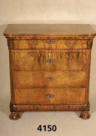 4-schÜbige SpÄtbiedermeierkommode, SÜdpfalz, um 1830/40, Korpus Weichholz, Wurzelnuß- furnier, sehr lebhaftes durchgehendes Bild, sehr selten, ...
