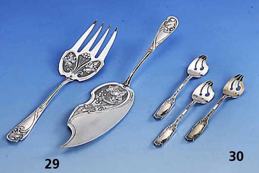 6 Austerngabeln, Frankreich um 1840, Paris, 950er Silber, abstr.-floral verz., L. ca. 13.5 cm, zus. ca. 160 g