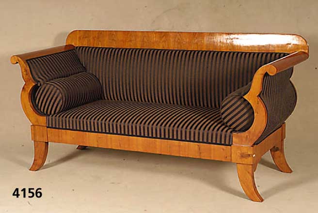 Sofa, Biedermeierstil, nach dem Vorbild von 1830, Kirschbaum, teils massiv, gestreifter Bezug, wohnfertig, handpoliert, sehr bequem, praktisch, ...