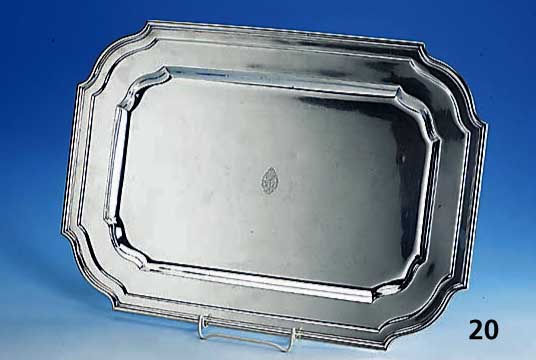 Rechteckiges Tablett, Amerika um 1900, Sterling Silber, mittig Bes.-Monogr. AHB, 50 x 36 cm, schwere Ausf., ca. 1680 g, Meistermarke wohl WM. B. ...
