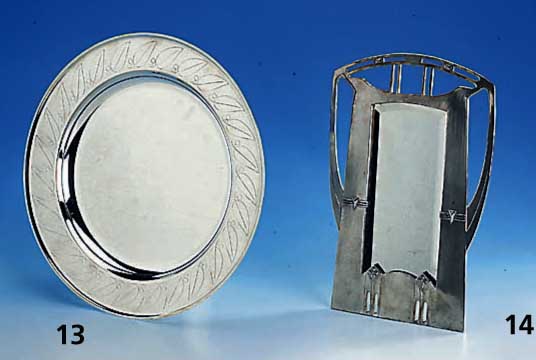 Anbietteller, deutsch, Bruckmann & SÖhne, Heilbronn, 925er Silber, Rand mit Blattdekor, ca. 630 g, D ca. 32 cm