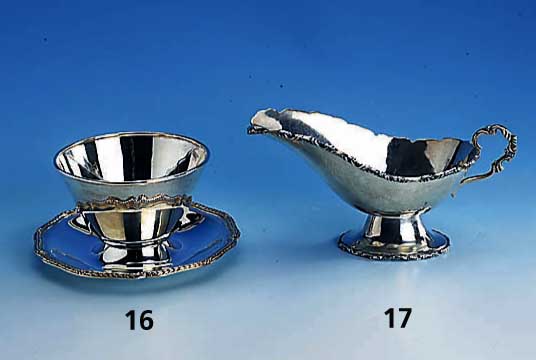 Sauciere, 925er Silber, Grimminger, Pforzheim, Rand mit BÄnderdekor, H ca. 9 cm, D ca. 17 cm, ca. 375 g, ehem. UVP lt. Einl. EUR 1110.-