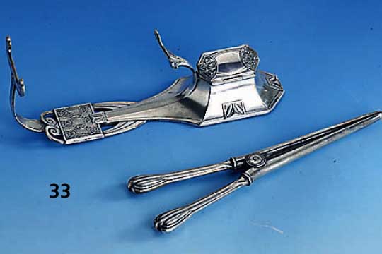 Konvolut: Handschuhdehner und LockenstabstÄnder, WMF Metall versilbert, um 1900, reiner Jugendstil, L. ca. 22 cm, vgl. Lit.: Art Noveau Domestic ...