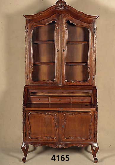 AufsatzsekretÄr, Frankreich, um 1965, Barockstil, Korpus Obstholz, Nußbaumfarben, schÖnes StilmÖbel, ca. 211x97x40 cm