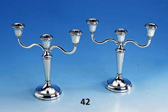 Kerzenleuchterpaar, England, Birmingham 1976, 925er Silber, gefÜllt, H. ca. 21 cm, jew. 3 Brennstellen