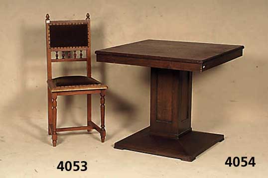 6 StÜhle, deutsch, um 1910, Eiche massiv, Schnitzereien aus dem Vollholz, schÖne Drech- selarbeit, leichte Gebrauchsspuren, brauner Mohairbezug ...