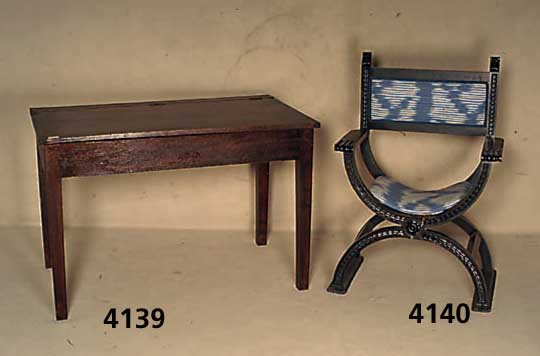 Senatorstuhl, Frankreich, um 1900, Holz, schwarz lackiert, Bezug erneuert, alte Repara- turstellen, AltersschÄden, Reste alten Wurm- befalls, ...
