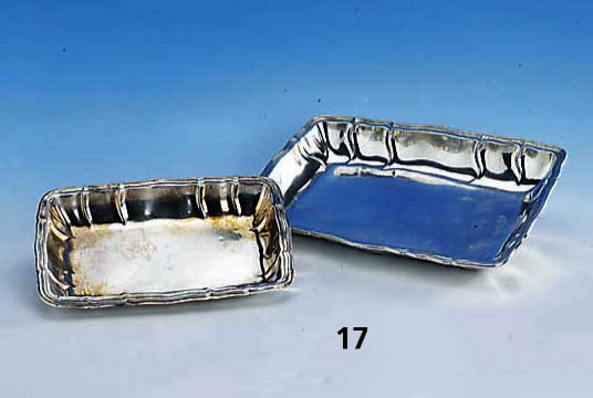 Set 2 Anbietschalen, deutsch 30er Jahre, Wilkens Bremen, 830er Silber, barockisierend, ca. 3 x 25 x 17 bzw. 3.5 x 32 x 21 cm, total ca. 735 g