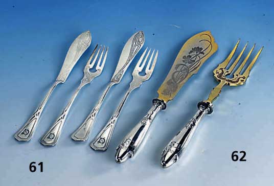 Fischbesteck fÜr 6 Personen, WMF 1904/1914, deutsch, best. aus: 6 Fischemessern und 6 Fischgabeln,in der Lit. abgeb., passend zu Kat.-Nr. 04-56