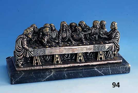 Skulptur nach Leonardi da Vinci, 925er Silber gefÜllt, teilvergoldet, auf Marmorsockel, Darst. Abendmahl, sign. Yaacov Heller, ca. 13 x 30 x 11 ...