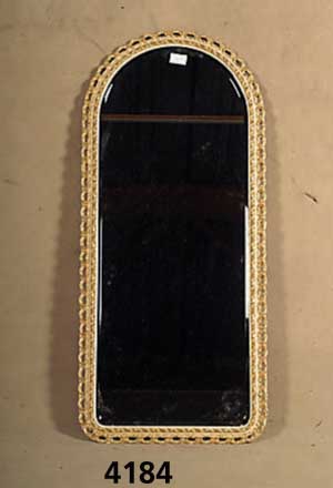 Spiegel, wohl deutsch, 60er Jahre, weiß und gold gefaßt, facettiertes Spiegelglas, ca. 97x 43 cm