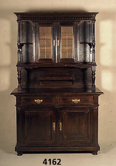 Aufsatzschrank, deutsch, um 1900/10, GrÜnderzeit mit Jugendstileinfluß, 3-fach ge- gliedert, Korpus Weichholz, Eiche massiv, Eichefurnier, ...