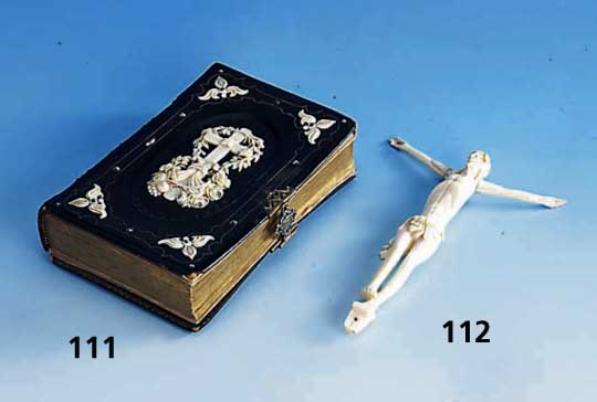 Gebetbuch Wesel 1854, geprÄgter Ledereinband, goldgehÖht, mit feinen Elfenbeinappliken, Erbach um 1840/50, feinste Aausarbeitung, z.T. asymm., ...