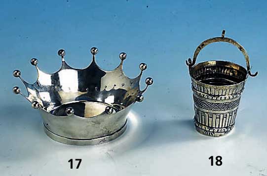 Eimerchen, Antwerpen 18. Jhd., Silber, Punzen, Meistermarke ungedeutet, in der Lit. Ähnl. abgebildet, H ca. 6 cm