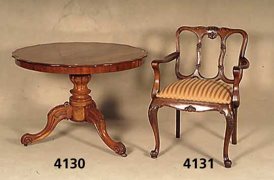 Tisch, deutsch, um 1860, Platte Mahagoni massiv, SÄule balusterfÖrmig, leichte Ge- brauchsspuren, H. ca. 71 cm, D. ca. 99 cm