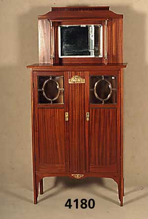 Vertiko, deutsch, um 1900, Jugendstil, z.T. auf Rahmen gearbeitet, Korpus Weichholz, Eiche massiv, ausgesuchtes Mahagonifurnier von bester ...