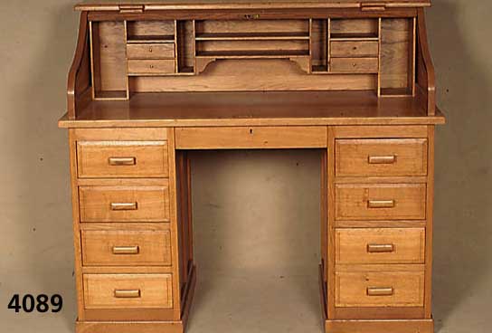 RollbÜro, Holland, im Stil von 1910, Eiche massiv, Eichefurnier, Rollteil geschwungen, ausziehbar, Unterteil mehrere Schubladen, ca. 110x126x66 cm