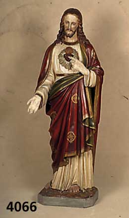 Christusdarstellung, Herz Jesu, im Nazarener Stil von 1880/90, Gipsguß, bunt staffiert, z.T. handkoloriert, Reste alter Bronzierung, ...