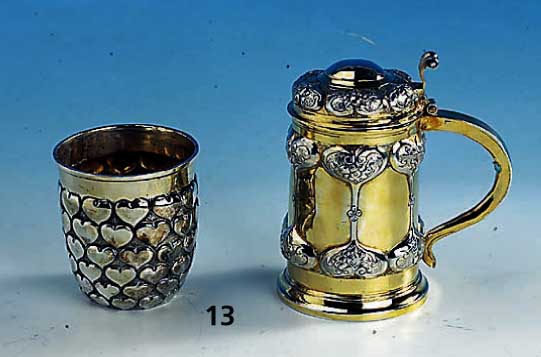 Konvolut kleiner Deckelhumpen und Becher, 800er Silber, Lutz & Weiss, nach dem Vorbild d. 17. Jhd., zus. ca. 465 g, H. ca. 8 bzw. 12.5 cm