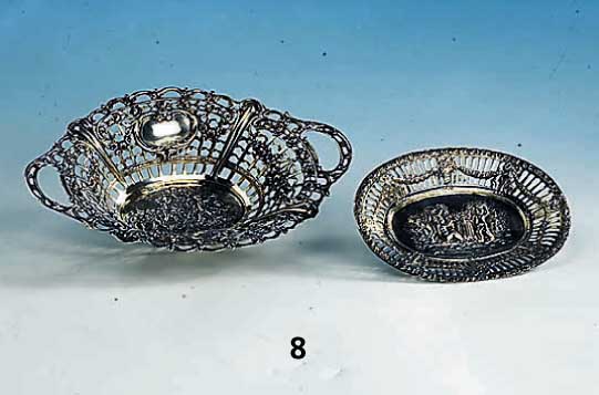 Konvolut 2 Anbietschalen, um 1900, deutsch, 800er Silber, Durchbrucharbeit, Putto- und Girlandendekor, Rosenverzierung, zus. ca. 295 g, 1 x 16 x ...