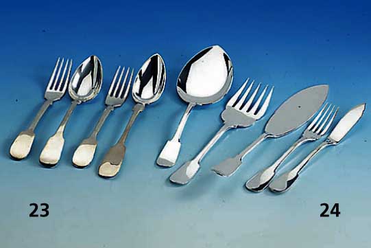 Fischbesteck fÜr 12 Personen, Paris, Christofle, 70er Jahre, 925er Silber, best. aus: 12 Gabeln, 12 Messer, Vorlege- lÖffel, Fischheber und ...
